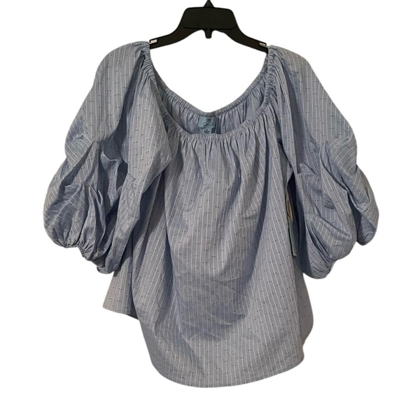 CeCe Tops - CeCe Women's Blue White Striped Eyelet Ruffle Sleeve Off‎ Shoulder Top Size XL